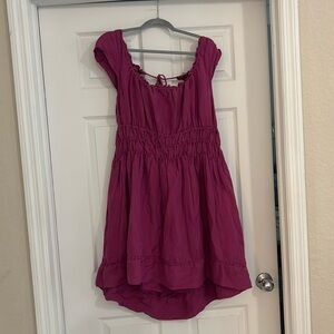 Anthropologie Plus Backless Linen Dress in Raspberry